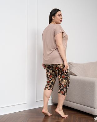 Женский комплект с капри Plus Size - цветы - Вискоза Светло-коричневый 2xl