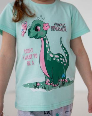 Пижама на девочку с капри - динозаврик, Бірюзовий, 3-4