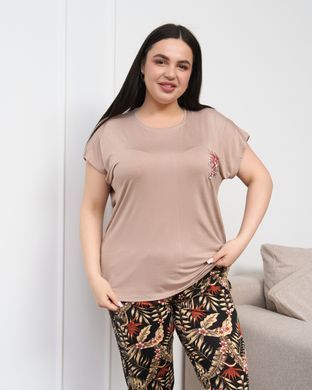 Женский комплект с капри Plus Size - цветы - Вискоза Светло-коричневый 2xl