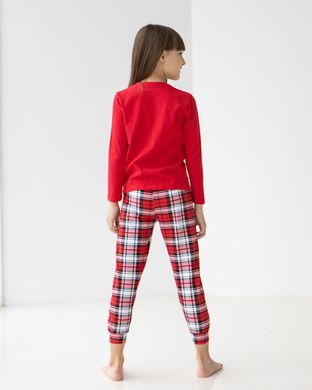 Червона піжама на дівчинку зі штанами в клітку - олень, Червоний, 3-4