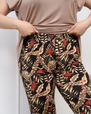 Женский комплект с капри Plus Size - цветы - Вискоза Светло-коричневый 2xl