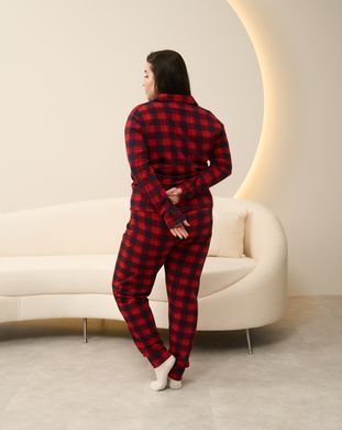 Батальная пижама на пуговицах Клетка - Family look для пары Красный 2XL