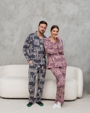 Жіноча піжама на ґудзиках - Написи - Family look для пари Фото товару - Інтернет-магазин Zaragoza