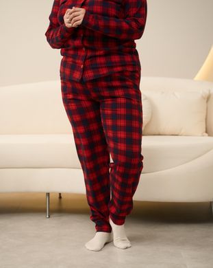 Батальная пижама на пуговицах Клетка - Family look для пары Красный 2XL