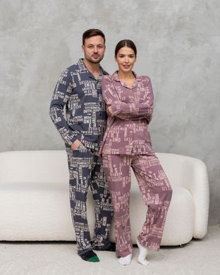 Жіноча піжама на ґудзиках - Написи - Family look для пари Фото товару - Інтернет-магазин Zaragoza