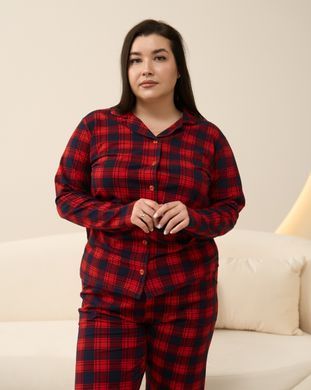 Батальная пижама на пуговицах Клетка - Family look для пары Красный 2XL