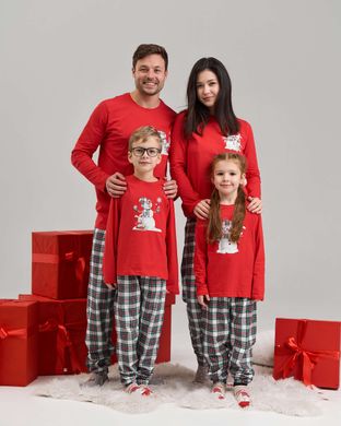 Жіноча піжама зі штанами в клітинку - Сніговик - Family look для родини Фото товару - Інтернет-магазин Zaragoza