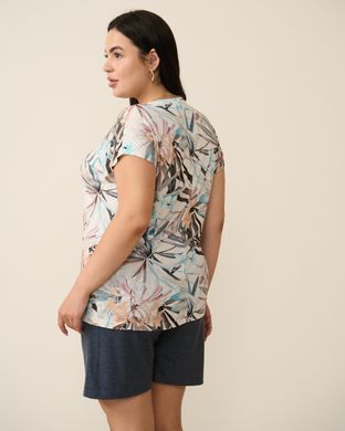 Вискозный комплект с шортами - Plus Size - цветочный принт Бежевый 2xl