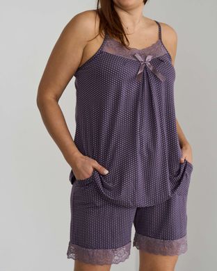 Пижама с майкой и шортами в горошек - вискоза Батал, Сиреневый, 2xl