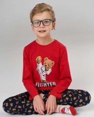 Детская пижама для мальчика - медведи по штанам, Красный, 3-4