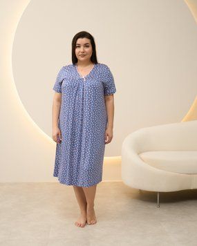 Вискозная женская сорочка, батал - синяя в сердечки Синий 3XL