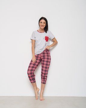 Жіночий комплект з капрі в клітинку - Котик на кишені Фото товару - Інтернет-магазин Zaragoza