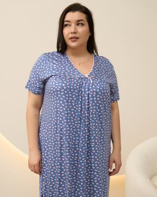 Вискозная женская сорочка, батал - синяя в сердечки Синий 3XL