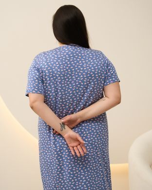Вискозная женская сорочка, батал - синяя в сердечки Синий 3XL