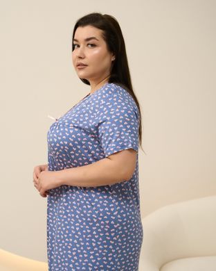 Вискозная женская сорочка, батал - синяя в сердечки Синий 3XL