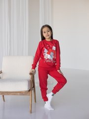 Комплект на девочку со штанами БАЙКА - коты, Красный, 3-4