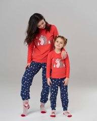 Комплект на девочку со штанами - Ежик - Family look мама/дочка, Красный, 3-4