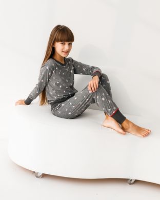 Сіра піжама на дівчинку - дрібний принт - Family look мама/донька, Темно-сірий, 8-9