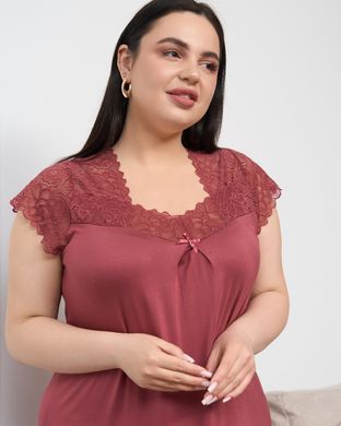 Вискозная сорочка с кружевом по плечам - Plus Size Терракотовый 2xl