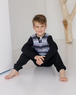 Подростковый комплект на мальчика со штанами - полосы, Чорний, 8-9
