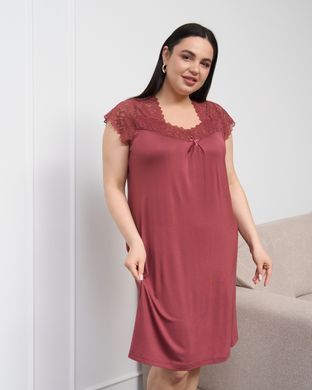 Вискозная сорочка с кружевом по плечам - Plus Size Терракотовый 2xl
