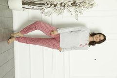Женская пижама с брюками - котики по брюкам - кофточка в рубчик Фото товара - Интернет-магазин Zaragoza