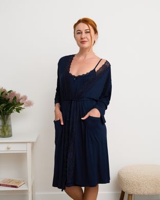 Комплект сорочка та халат Plus size - Віскоза Темно-синій 2xl
