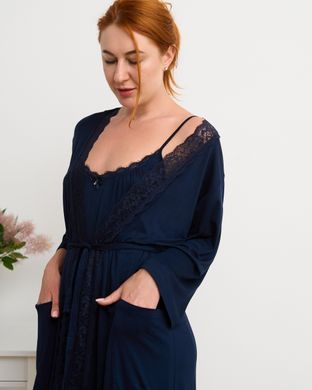 Комплект сорочка та халат Plus size - Віскоза Темно-синій 2xl