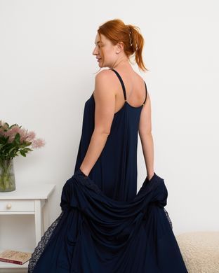 Комплект сорочка та халат Plus size - Віскоза Темно-синій 2xl