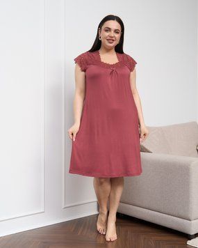 Вискозная сорочка с кружевом по плечам - Plus Size Терракотовый 3xl