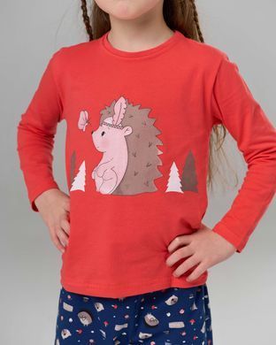 Комплект на дівчинку зі штанами - Їжачок- Family look мама/донька, Червоний, 5-6