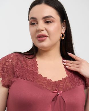 Віскозна сорочка з мереживом по плечам - Plus Size Теракотовий 3xl