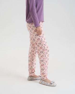 Жіночий комплект зі штанами в котики - кофтинка в рубчик - Family look мама/донька Баклажановий S Фото товару - Інтернет-магазин Zaragoza