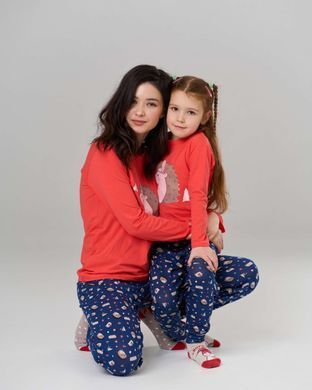 Комплект на дівчинку зі штанами - Їжачок- Family look мама/донька, Червоний, 5-6