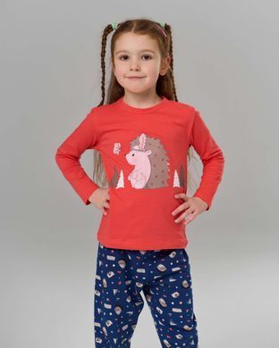 Комплект на дівчинку зі штанами - Їжачок- Family look мама/донька, Червоний, 5-6