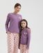 Жіночий комплект зі штанами в котики - кофтинка в рубчик - Family look мама/донька Баклажановий S Фото товару 11 з 13