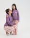 Жіночий комплект зі штанами в котики - кофтинка в рубчик - Family look мама/донька Баклажановий S Фото товару 13 з 13