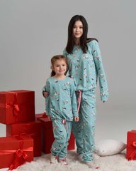 Комплект зі штанами на дівчинку з принтом сови - Інтерлок - Family look Мама/донька, Блакитний, 8-9