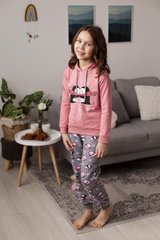 Пижама подростковая с пингвином, кофта с капюшоном - Байка, Суха троянда, 8-9