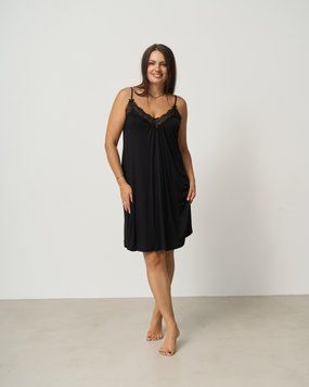 Вискозная рубашка на бретельке - батал, кружево, Чорний, 3xl