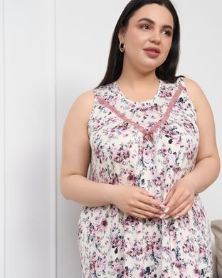 Сорочка на широких бретельках Plus Size - Квіти - Віскоза Молочний 2xl