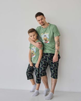 Чоловічий комплект з шортами - ведмедик на дошці - Family look батько/син, Хакі, m