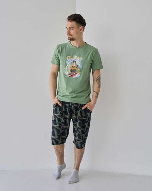 Чоловічий комплект з шортами - ведмедик на дошці - Family look батько/син, Хакі, m