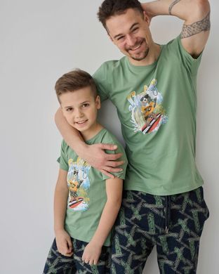 Чоловічий комплект з шортами - ведмедик на дошці - Family look батько/син, Хакі, m