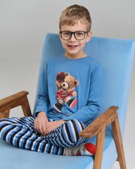 Пижама со штанами в полоску для мальчика - Медведь, Синій, 3-4