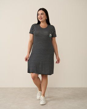 Вискозная туника с рукавчиком Plus Size - Полоски Черный l