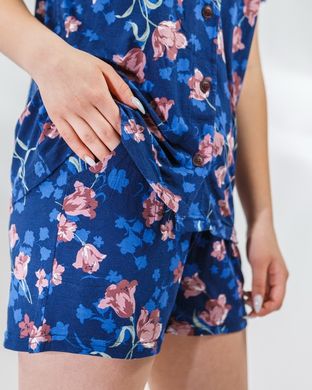 Жіночий комплект темно-синій з квітами - Віскоза Фото товару - Інтернет-магазин Zaragoza