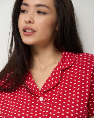 Жіночий червоний комплект з шортиками - дрібні сердечки Фото товару - Інтернет-магазин Zaragoza