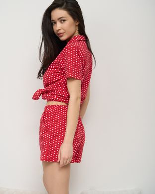 Жіночий червоний комплект з шортиками - дрібні сердечки Фото товару - Інтернет-магазин Zaragoza