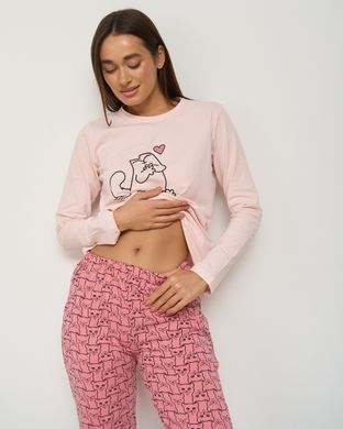 Жіноча піжама зі штанами - Закоханий котик - Family look мама/донька Фото товару - Інтернет-магазин Zaragoza